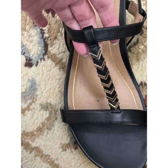 Vionic Cali Wedge Sandals Size 10 Black Leather Strappy - Picture 5 of 11